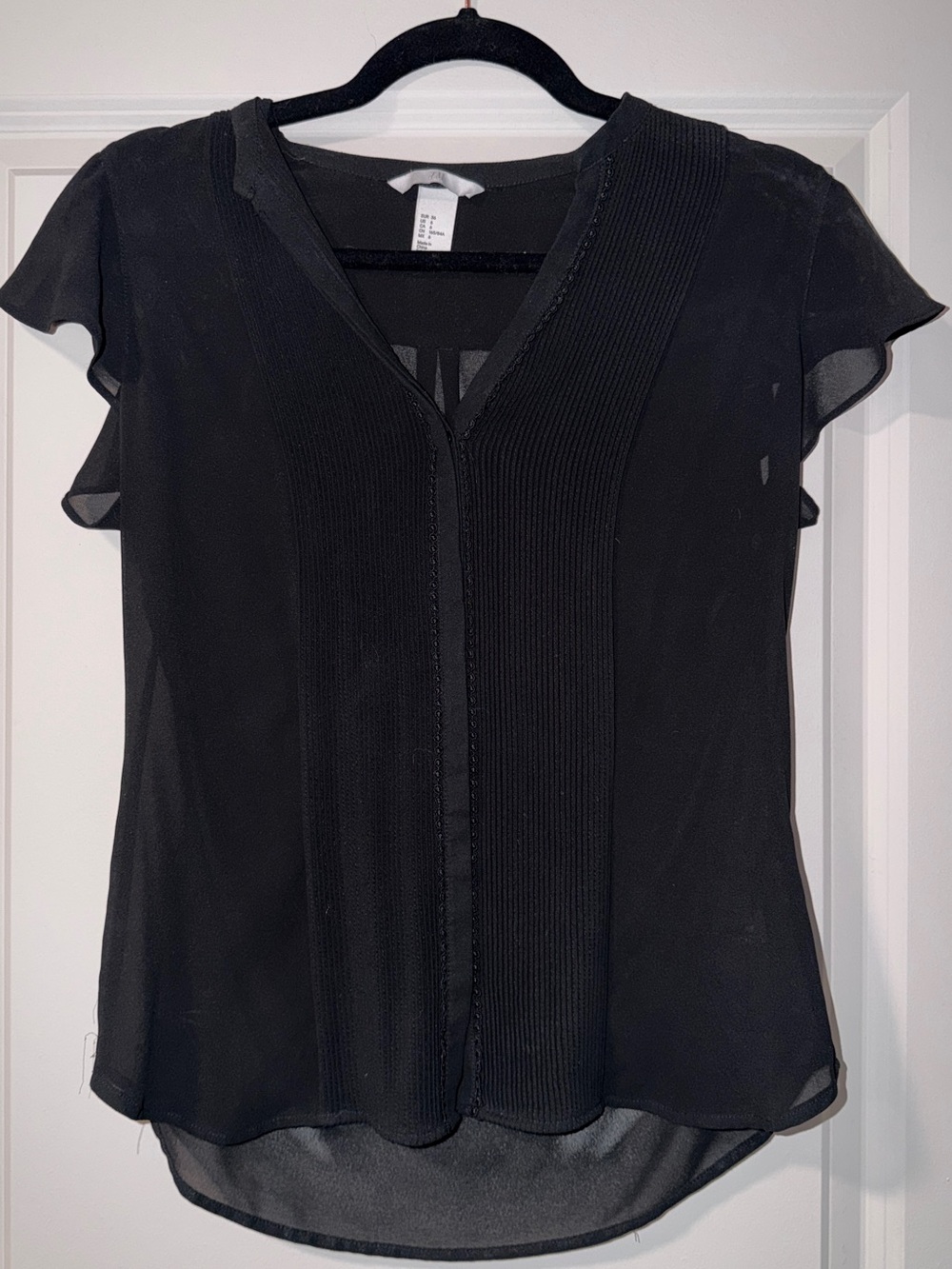 H&M Black V-Neck Flutter Sleeve Blouse